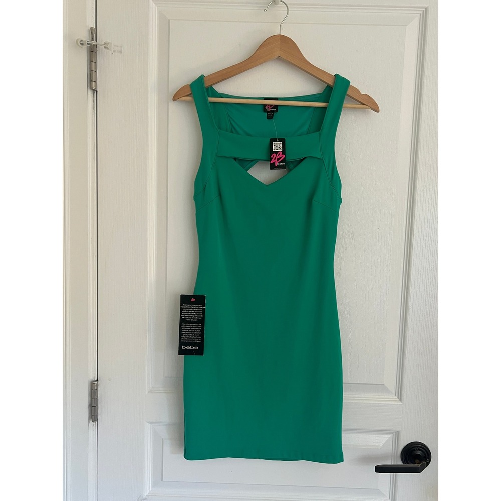 2B Bebe NWT Bodycon Dress Womens Green Cage Back Cutout Edgy Club Hoco Size S
